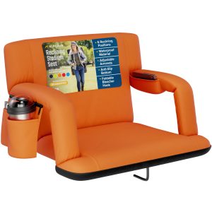 Reclining Stadium Seat with Armrests and Side Pockets - Orange, Extra-Wide
