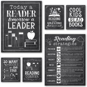 Reading Motivational Posters | Set of 6 | Motivational Posters - Farmhouse Brown Wood